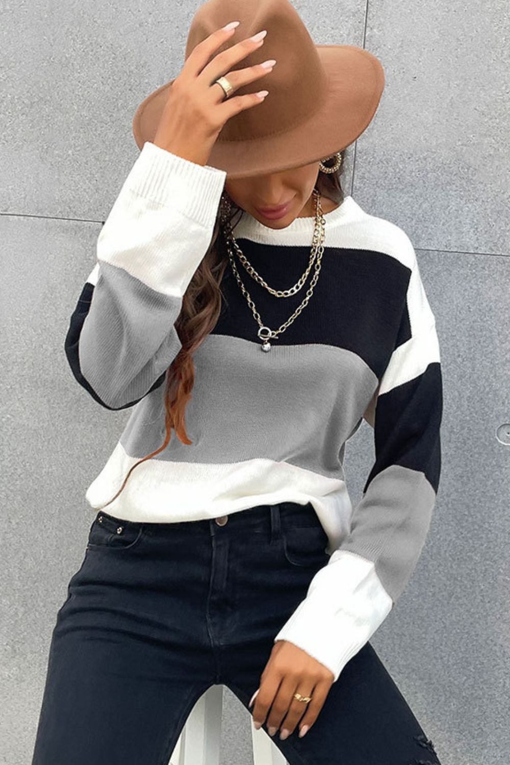 Perfee Longing For Fall Color Block Sweater