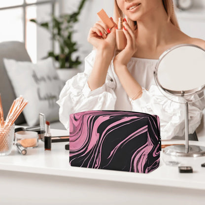 PU Cosmetic Bag Pink & Black Marble