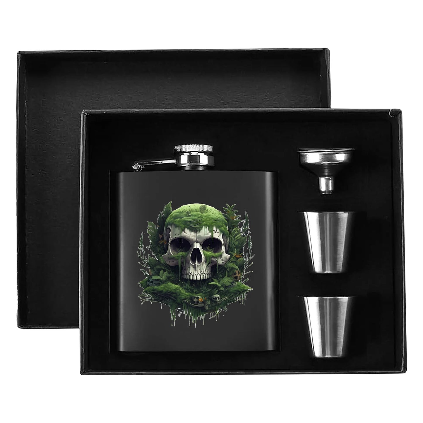 Personalized Hip Flask Set 7oz Black Stainless Steel with A Gift Box