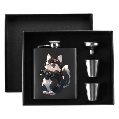 Personalized Hip Flask Set 7oz Black Stainless Steel with A Gift Box