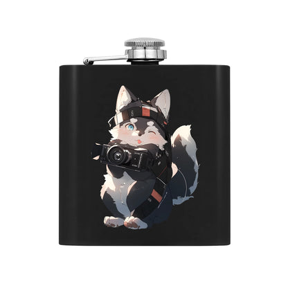 Personalized Hip Flask Set 7oz Black Stainless Steel with A Gift Box