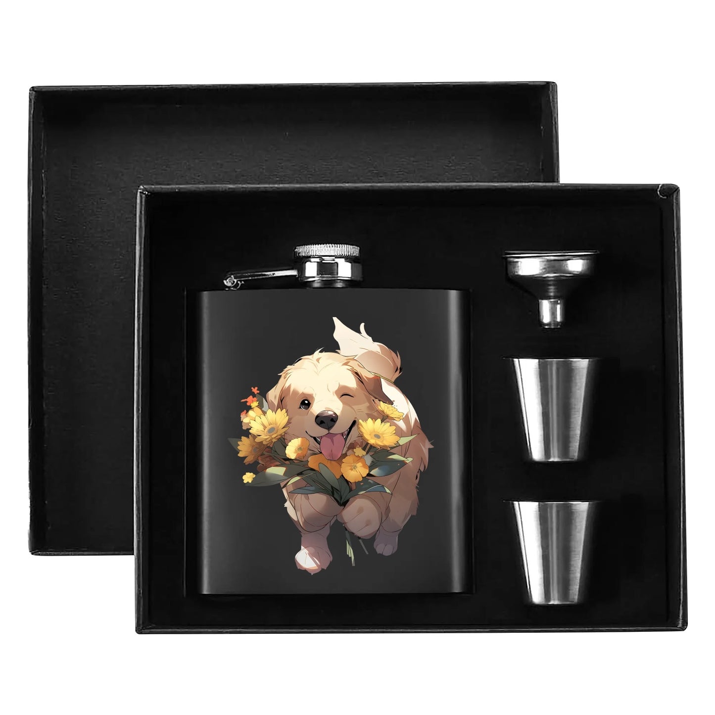 Personalized Hip Flask Set 7oz Black Stainless Steel with A Gift Box