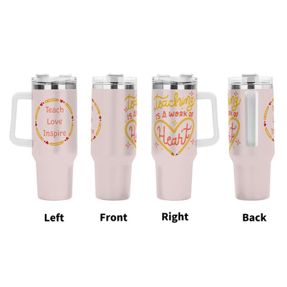 Personalized 40oz Stainless Steel Tumbler Gift With White Handle and Straw