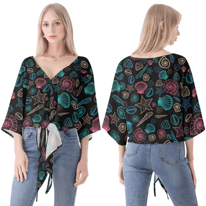 Women‘s’ V-neck Tie Front Knot Chiffon Blouse