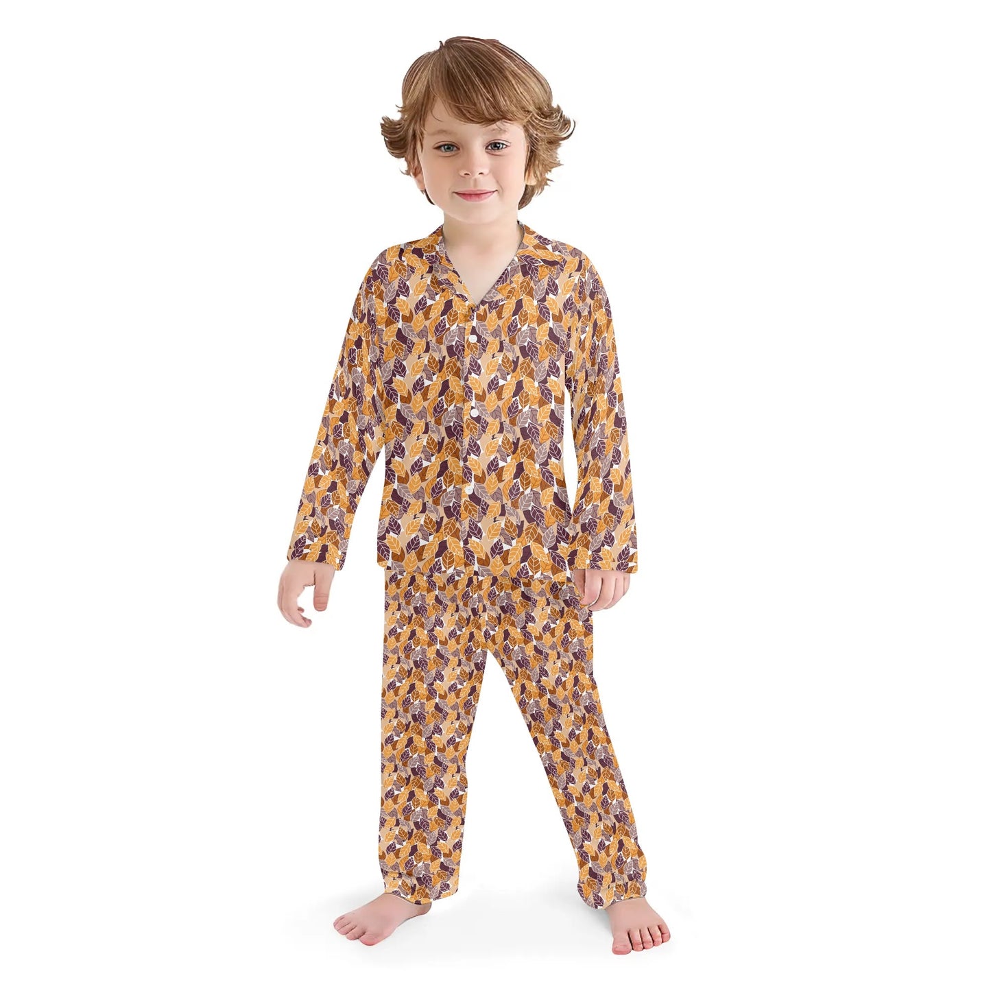 Kids Collar Design Long Nightwear Pajama Set (No Pockets) Fall Style