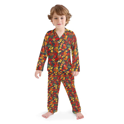 Kids Collar Design Long Nightwear Pajama Set (No Pockets) Fall Style