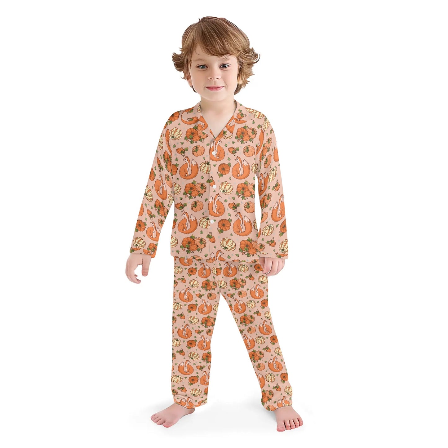 Kids Collar Design Long Nightwear Pajama Set (No Pockets) Fall Style