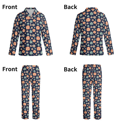 Printing Notch Collar Long-Sleeve Christmas Pajama Set