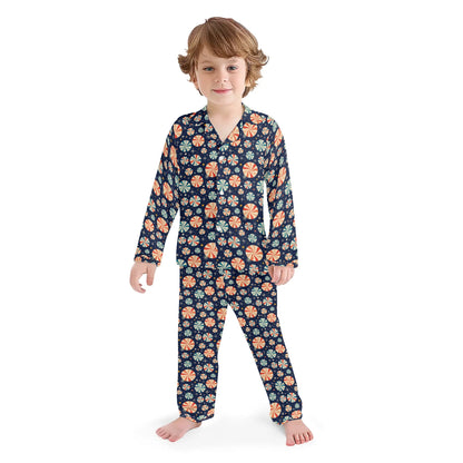 Kids Collar Design Long Nightwear Christmas Pajama Set (No Pockets)