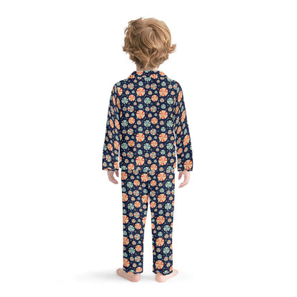 Kids Collar Design Long Nightwear Christmas Pajama Set (No Pockets)