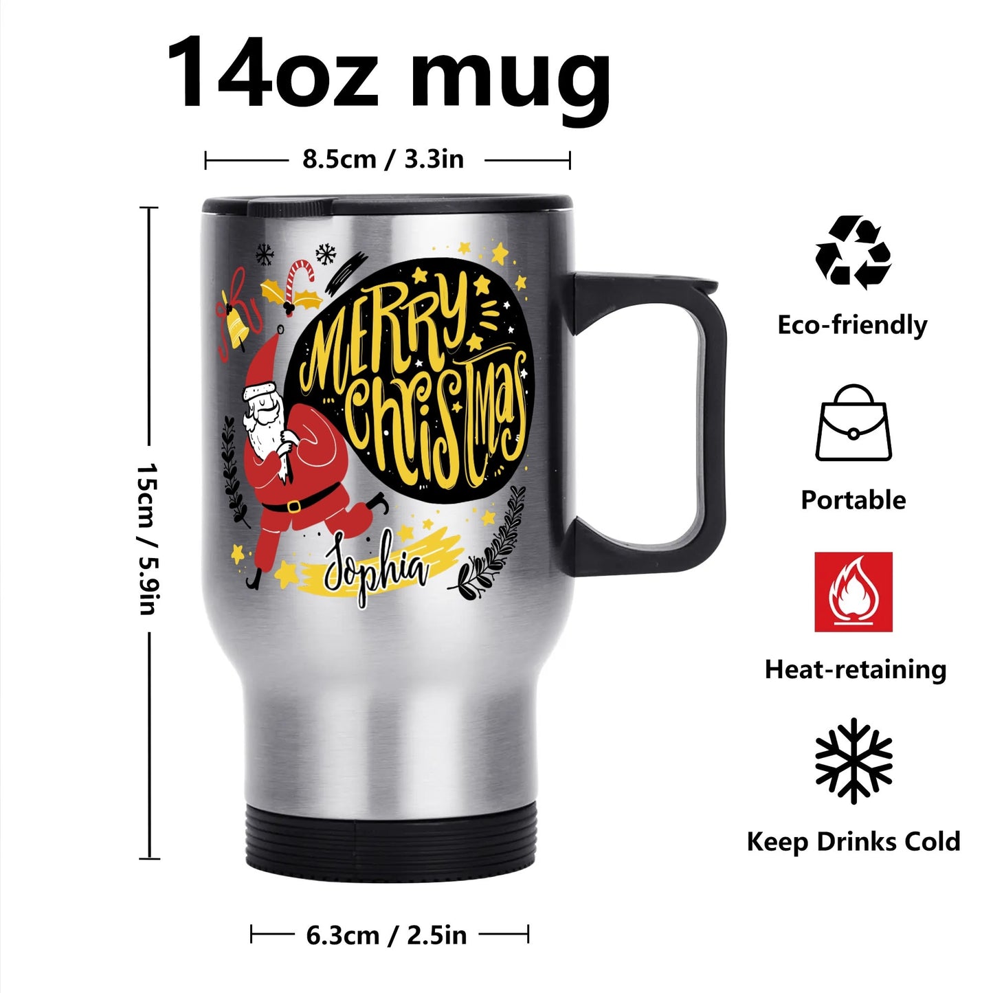 Stainless Steel Travel Coffee Mug (14 oz) Personalized Christmas Gifting