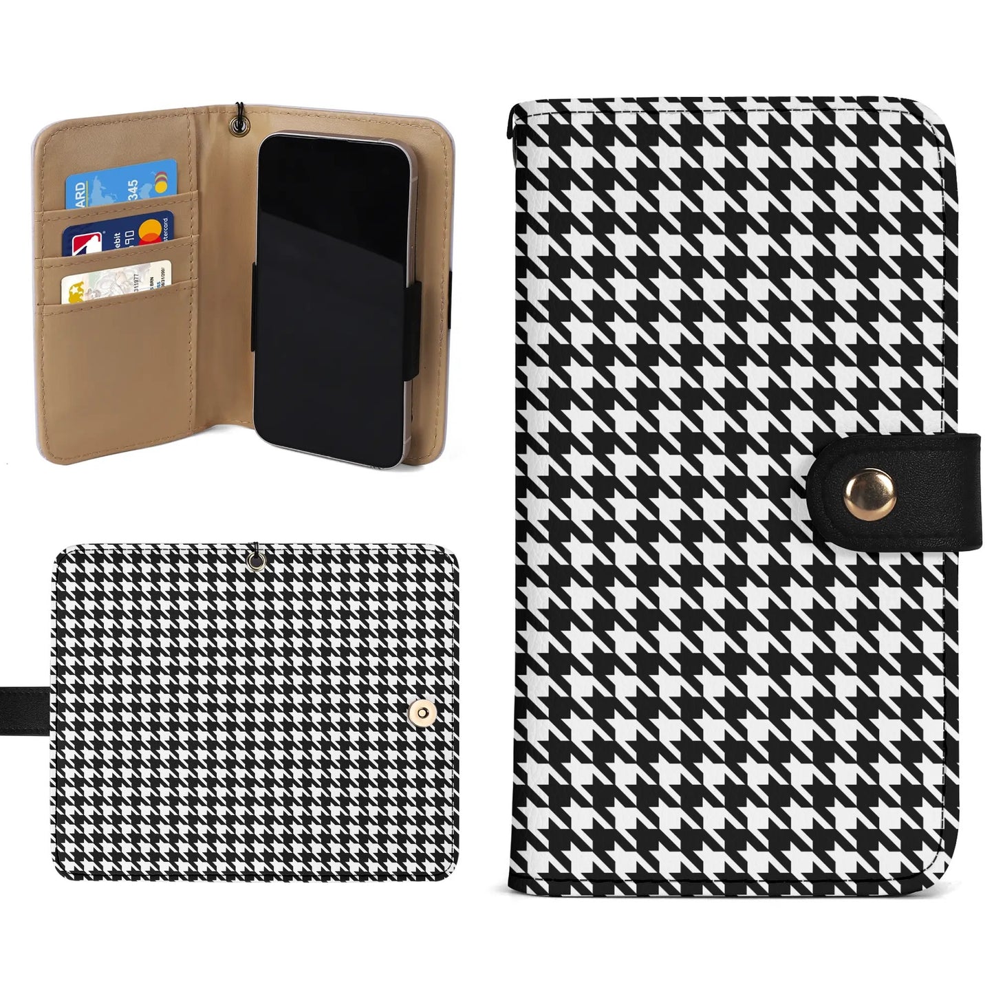 Houndstooth Phone Flip Case PU Leather Cover for Most Mobile Phone Models