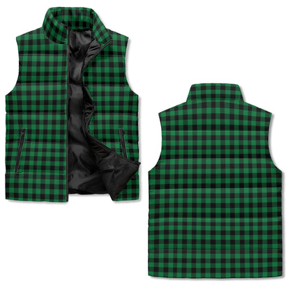 Unisex Lightweight All Over Plaid Printing Stand Collar Zip Up Puffer Vest