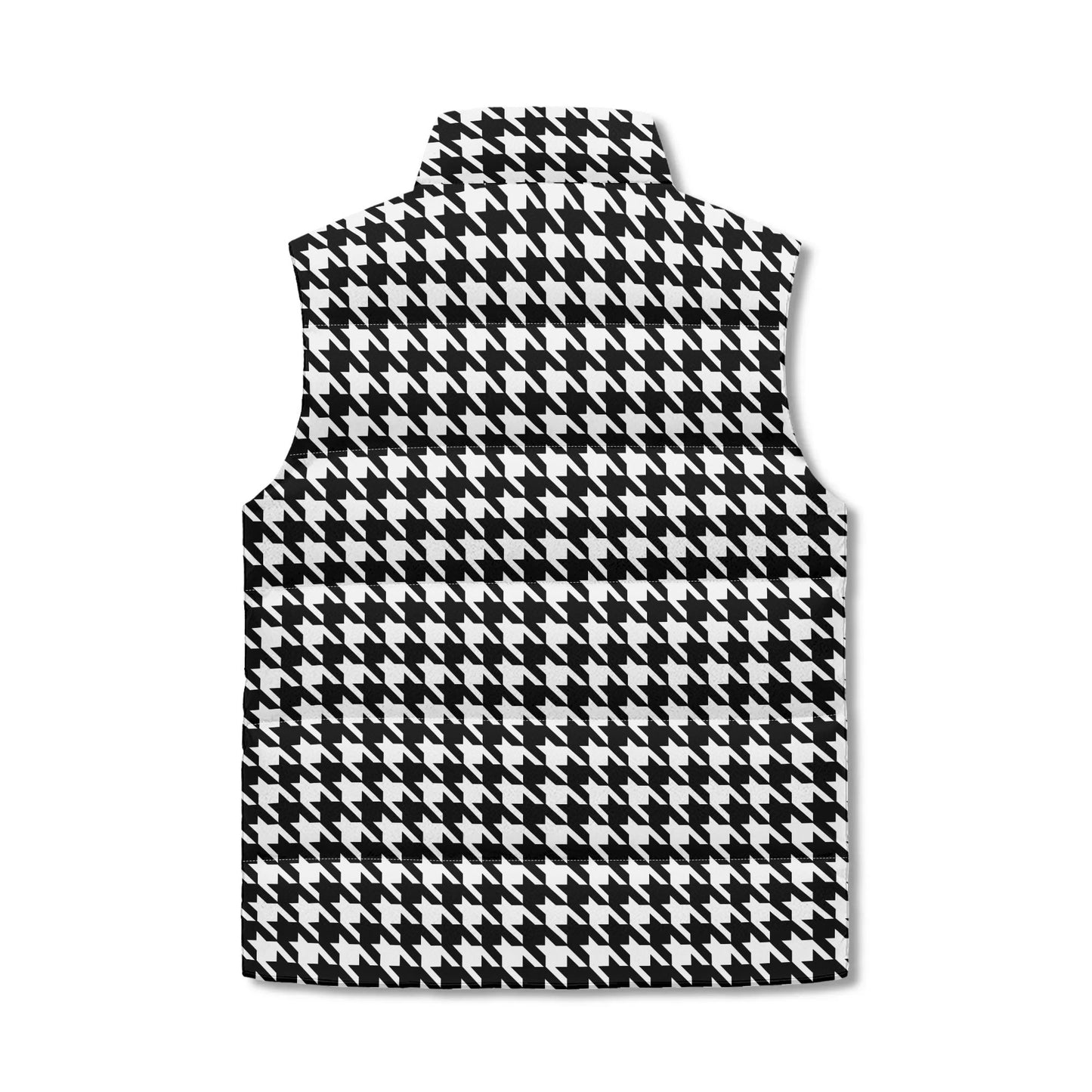 Unisex Lightweight All Over Houndstooth Printing Stand Collar Zip Up Puffer Vest