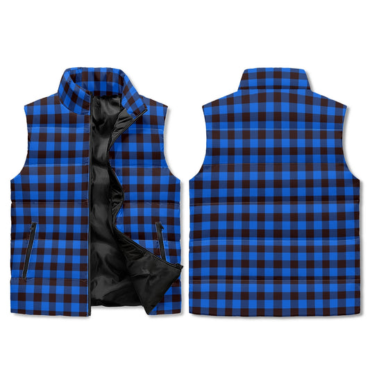 Unisex Lightweight All Over Plaid Printing Stand Collar Zip Up Puffer Vest