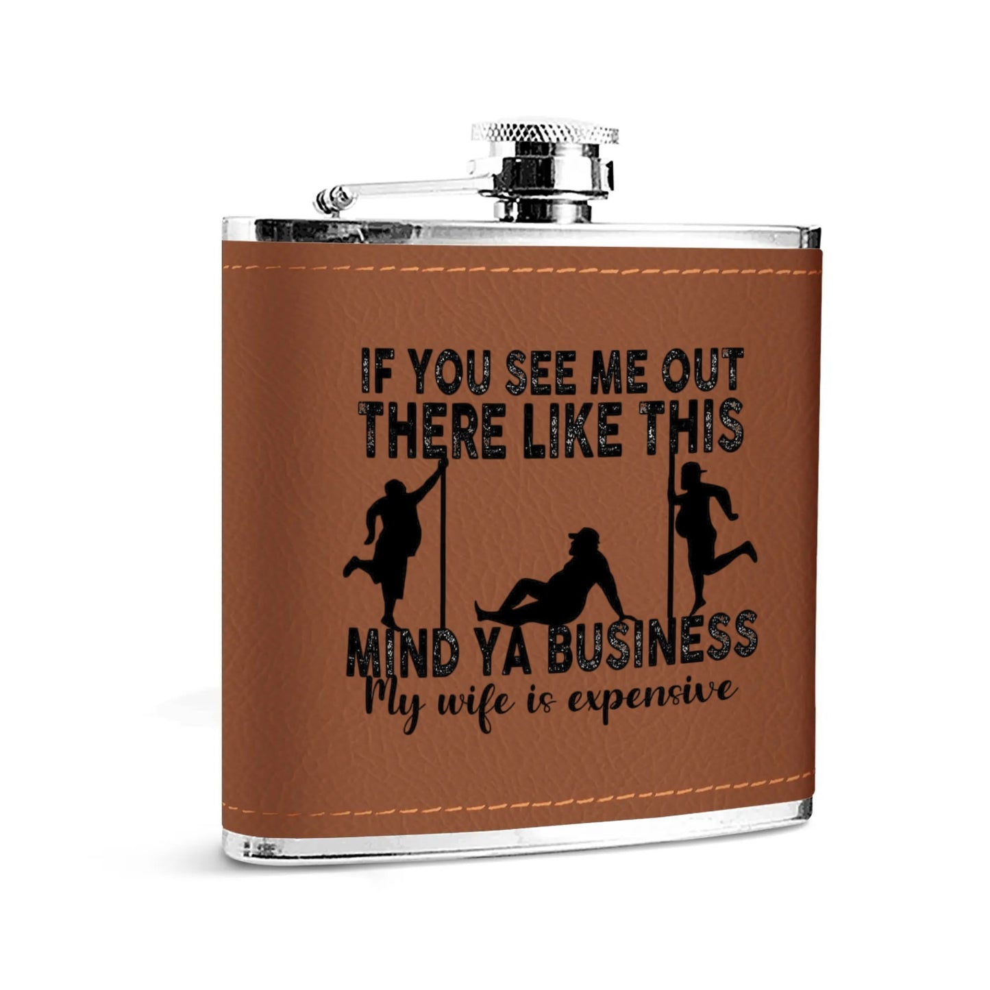 Custom Leather Flask Wrapped Stainless Steel 6oz