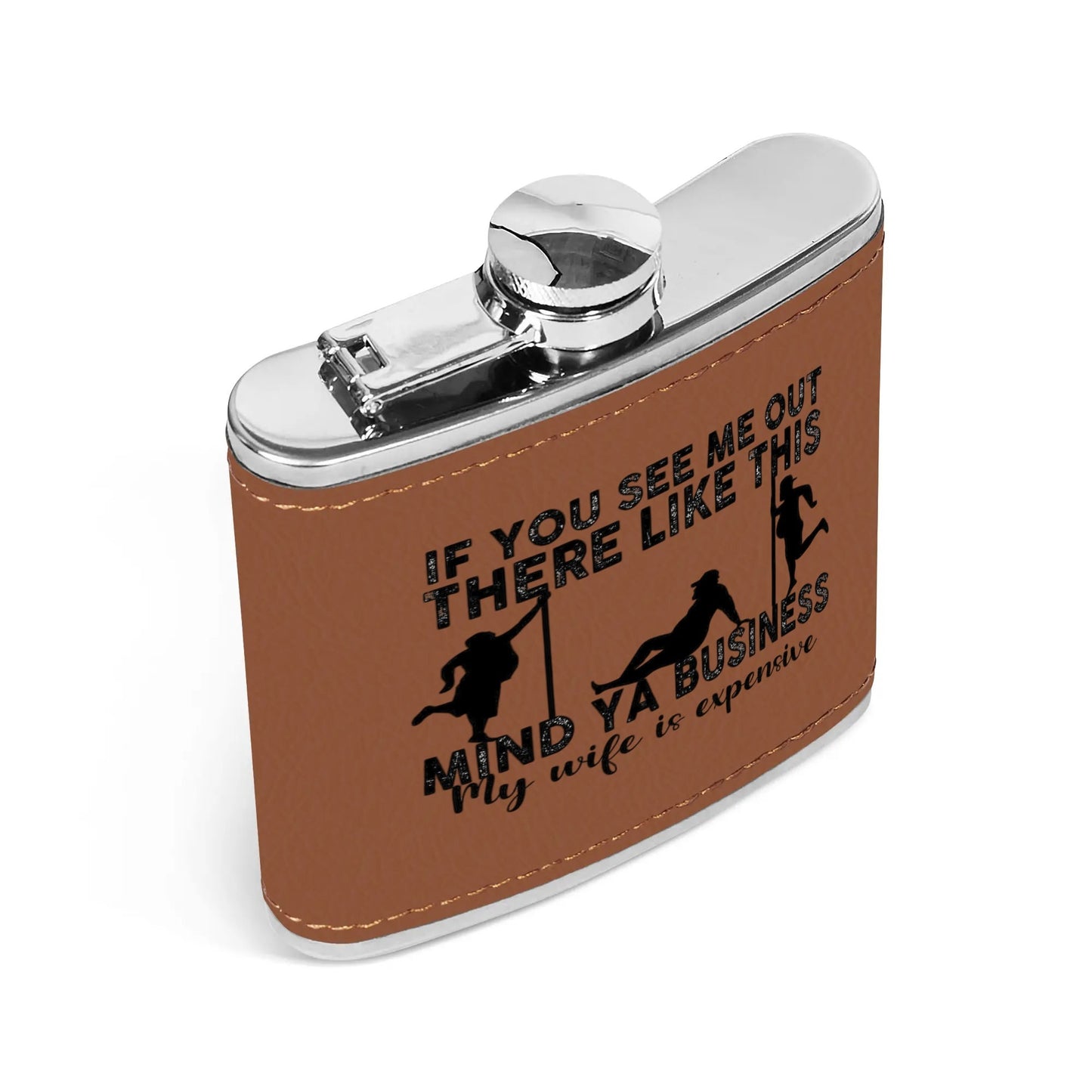 Custom Leather Flask Wrapped Stainless Steel 6oz