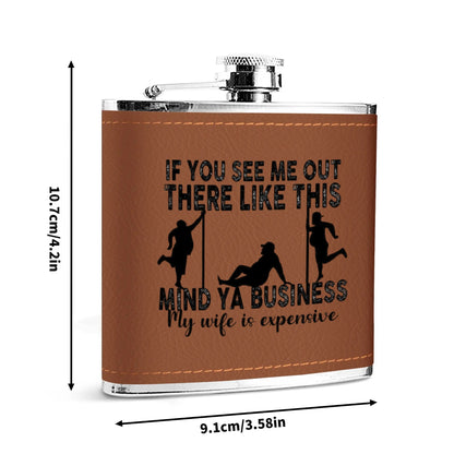 Custom Leather Flask Wrapped Stainless Steel 6oz