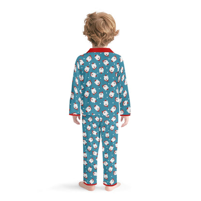 Kids Collar Design Long Nightwear Christmas Pajama Set (No Pockets)