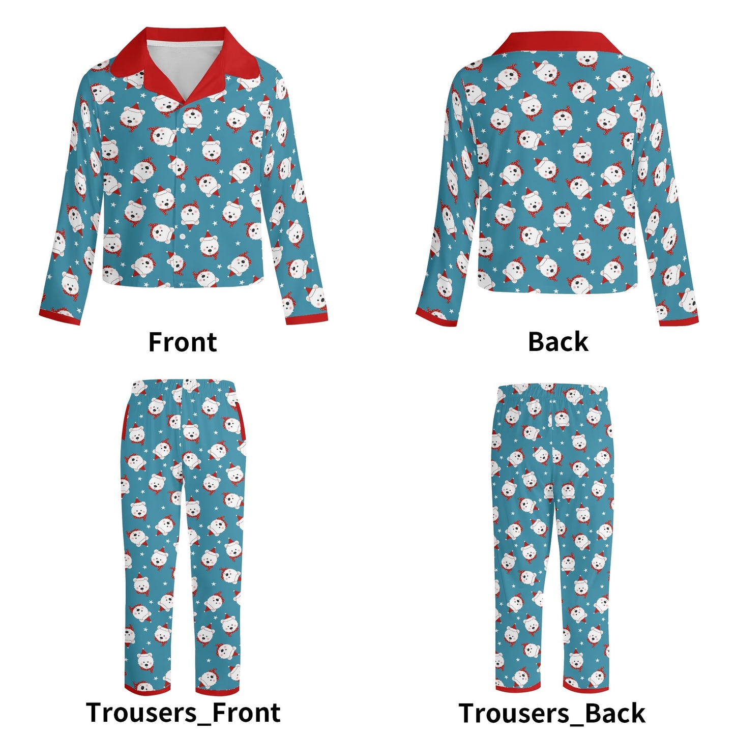 Kids Collar Design Long Nightwear Christmas Pajama Set (No Pockets)