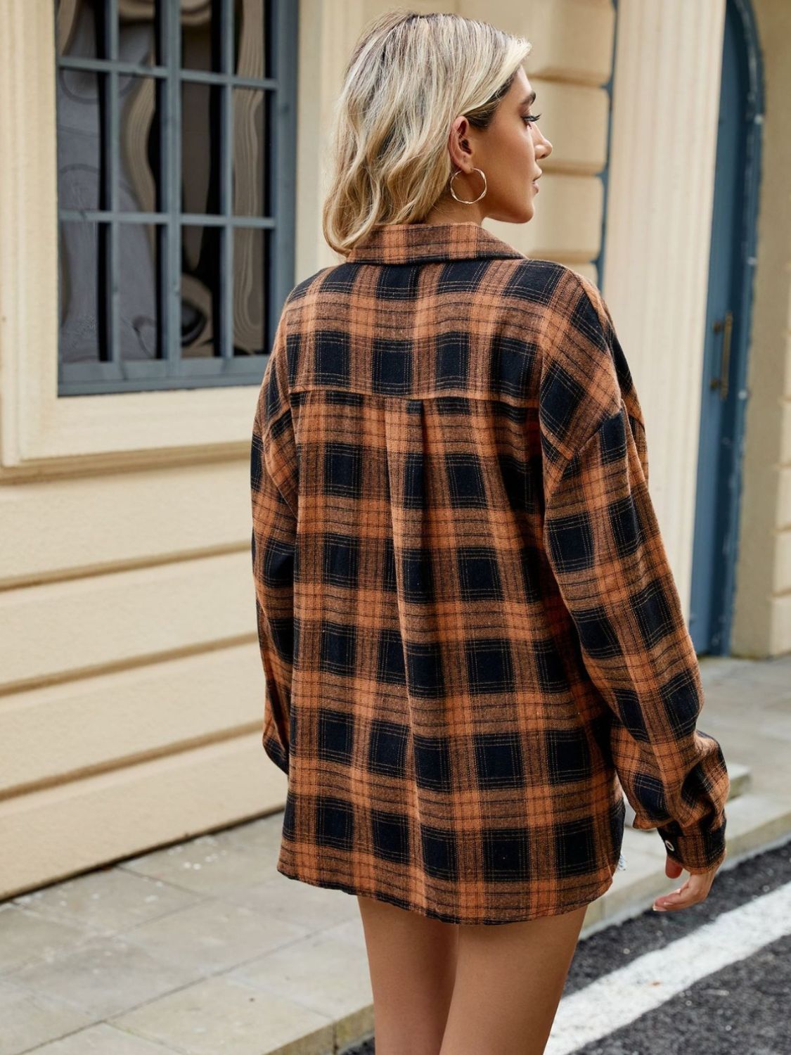 Plaid Collared Neck Long Sleeve Shirt