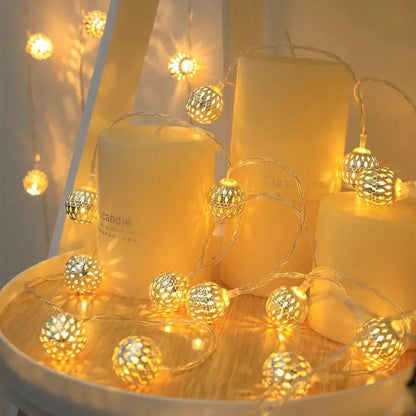 1PC 1.5M/3M/6M Moroccan Ball String Light Battery Box Christmas Decoration Fairy Lights Christmas Tree Hanging Lamp