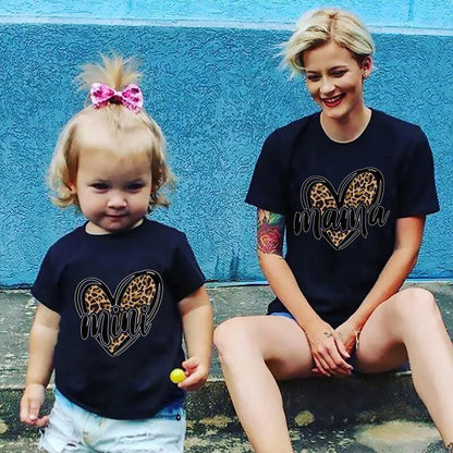 Tshirt family fashion mother kids Leopard Love family tshirt mom baby girl clothes family matching outfits family look clothes