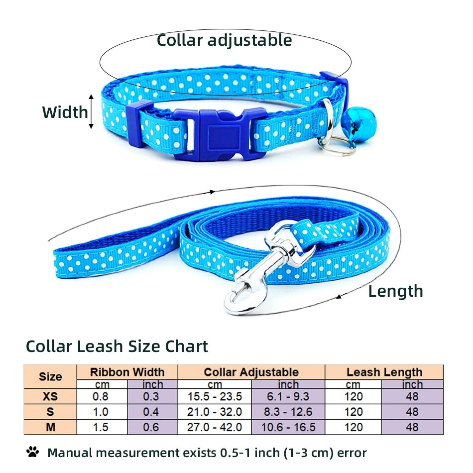 Dog Cat Collar Leash Adjustable Collar lead with Bell for Puppy Small Dog Outdoor Walking Chihuahua Terier Schnauzer