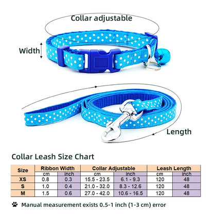 Dog Cat Collar Leash Adjustable Collar lead with Bell for Puppy Small Dog Outdoor Walking Chihuahua Terier Schnauzer