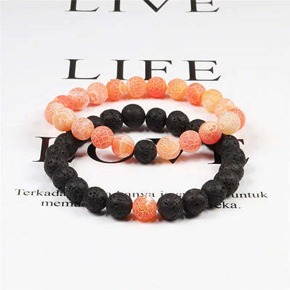 Set Bracelet Couples Distance Black White Natural Lava Stone Tiger Eye Beaded Yoga Bracelets for Men Women Elastic Rope Jewelry