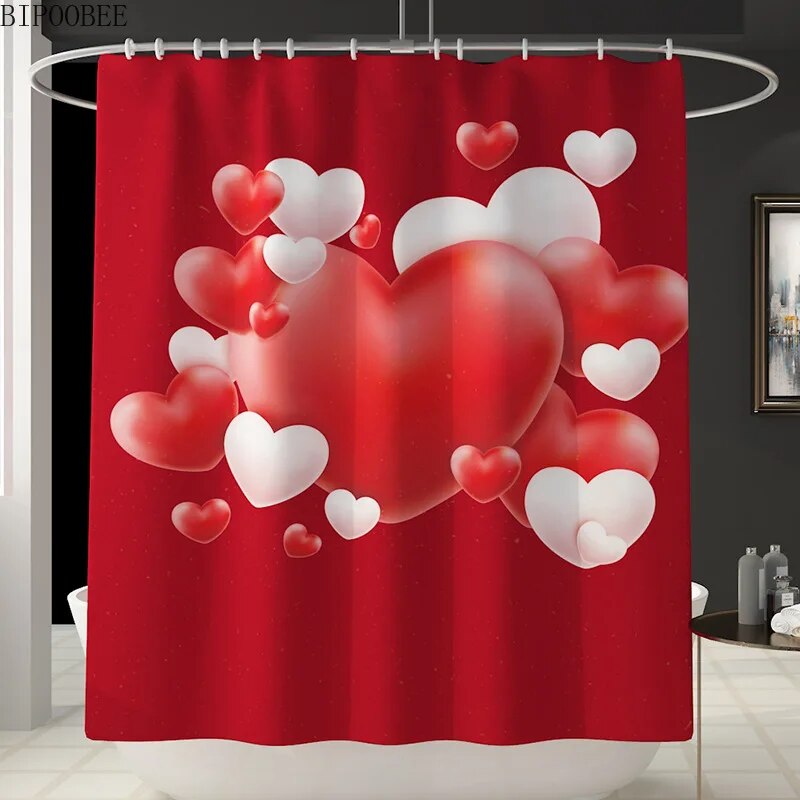 Red Rose Waterproof Shower Curtain Purple Love Bathroom Curtains Pedestal Rug Lid Toilet Cover Mats Bath Mat Set Home Decor