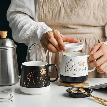 Outline in gold ceramic mug with lid spoon, cup kitten coffee ceramic mugs office cup office Drinkware couple cup gift