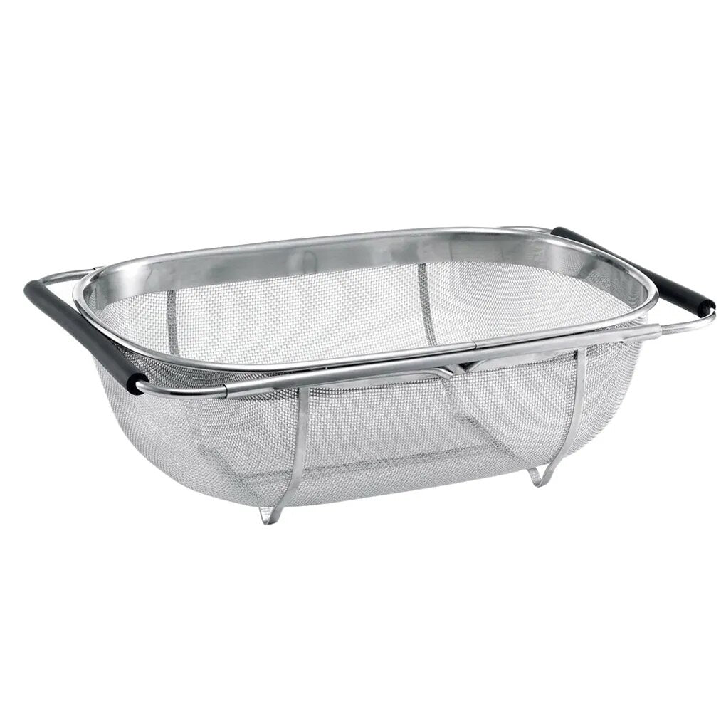 Stainless Steel Retractable Drain Basket Rubber Grip Handles Oval Colander Sink Vegetables Draining Rack Home Storage Basket