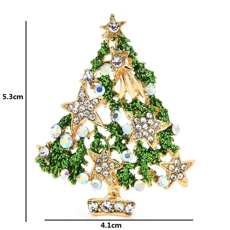 Wuli&baby Green Rhinestone Star Christmas Tree Brooches Women Men Party New Year Brooch Pins Gifts