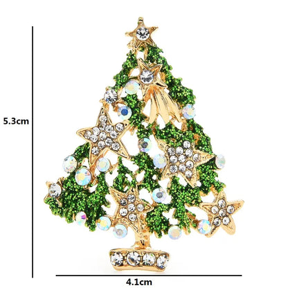 Wuli&baby Green Rhinestone Star Christmas Tree Brooches Women Men Party New Year Brooch Pins Gifts