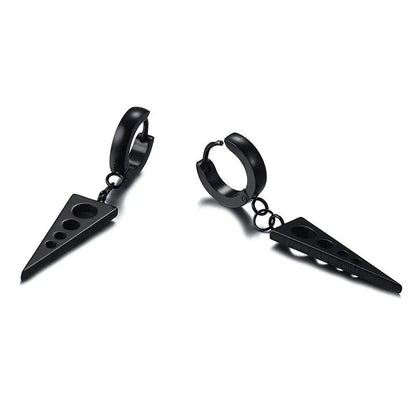 BLACK PUNK STYLE DANGLING TRIANGLE WITH HOLLOW ROUND SINGLE DROP EARRING FOR MEN BOYS HUGGIE HINGED EARING JEWELRY