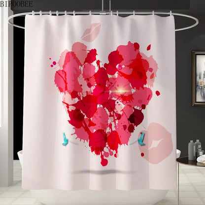 Red Rose Waterproof Shower Curtain Purple Love Bathroom Curtains Pedestal Rug Lid Toilet Cover Mats Bath Mat Set Home Decor