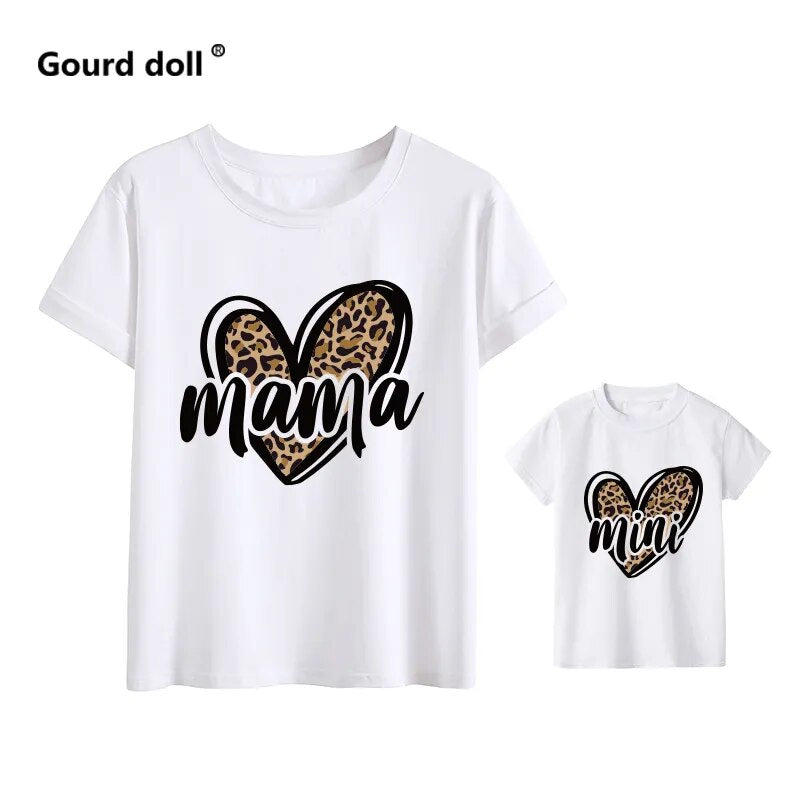 Tshirt family fashion mother kids Leopard Love family tshirt mom baby girl clothes family matching outfits family look clothes