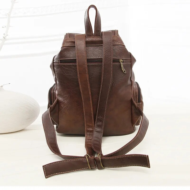 2023 High Quality Women Backpack Vintage Backpacks For Teenage Girls Fashion Large School Bags PU Leather Black Mochila Feminina