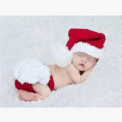 Newborn Infant Christmas hat and shorts set Handmade Knit baby Photography Photo Props Crochet hat 1set XDT-102