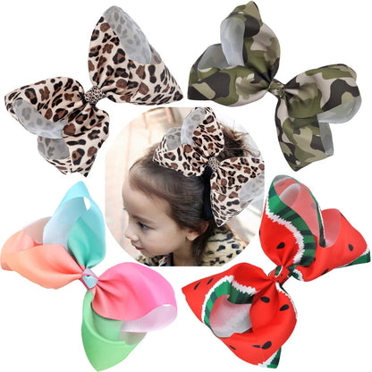 8 Inch Big Large Women Hair Bows Rainbow Print Grosgrain Ribbon Hairpins Childrens Girls Hair Accessories Alligator Clips