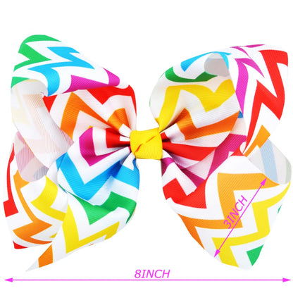 8 Inch Big Large Women Hair Bows Rainbow Print Grosgrain Ribbon Hairpins Childrens Girls Hair Accessories Alligator Clips