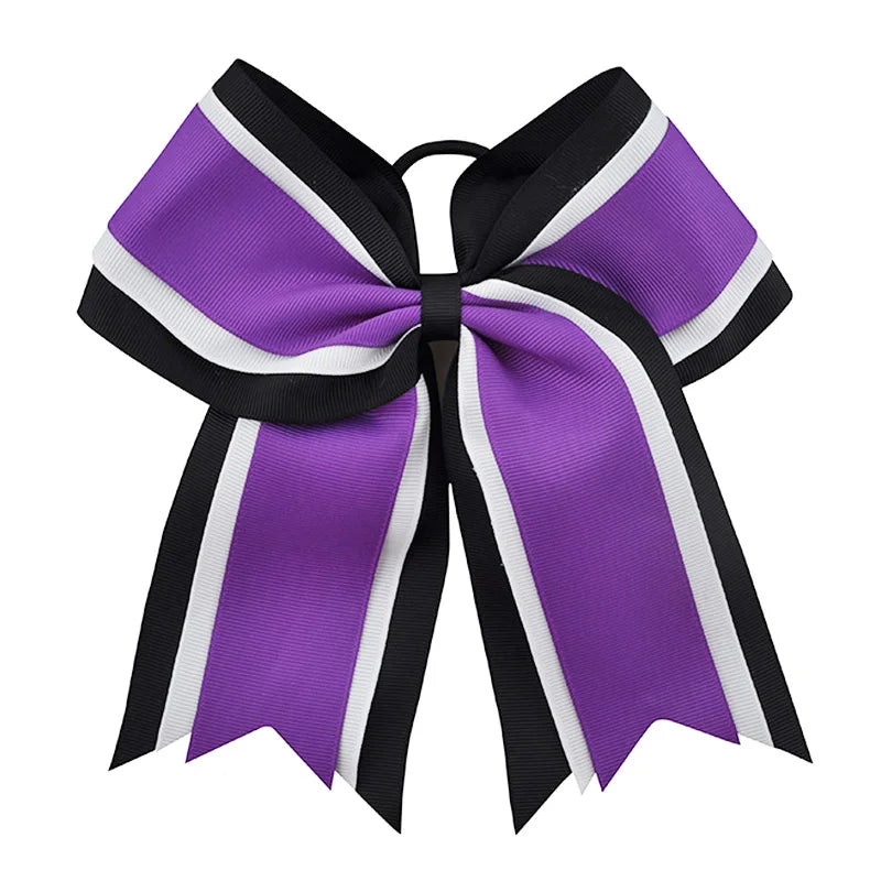 8 Inch Grils Hair Bows With Elastic Bands Girls Kids Grosgrain Cheerleading Bows With Gold Silver Organza Hair Accessories