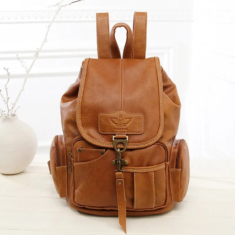 2023 High Quality Women Backpack Vintage Backpacks For Teenage Girls Fashion Large School Bags PU Leather Black Mochila Feminina