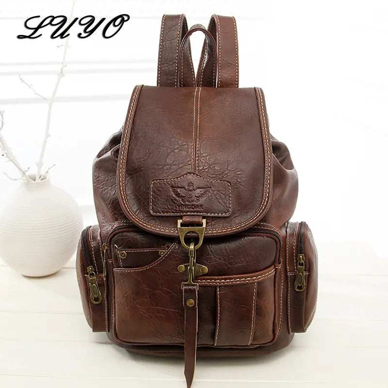 2023 High Quality Women Backpack Vintage Backpacks For Teenage Girls Fashion Large School Bags PU Leather Black Mochila Feminina