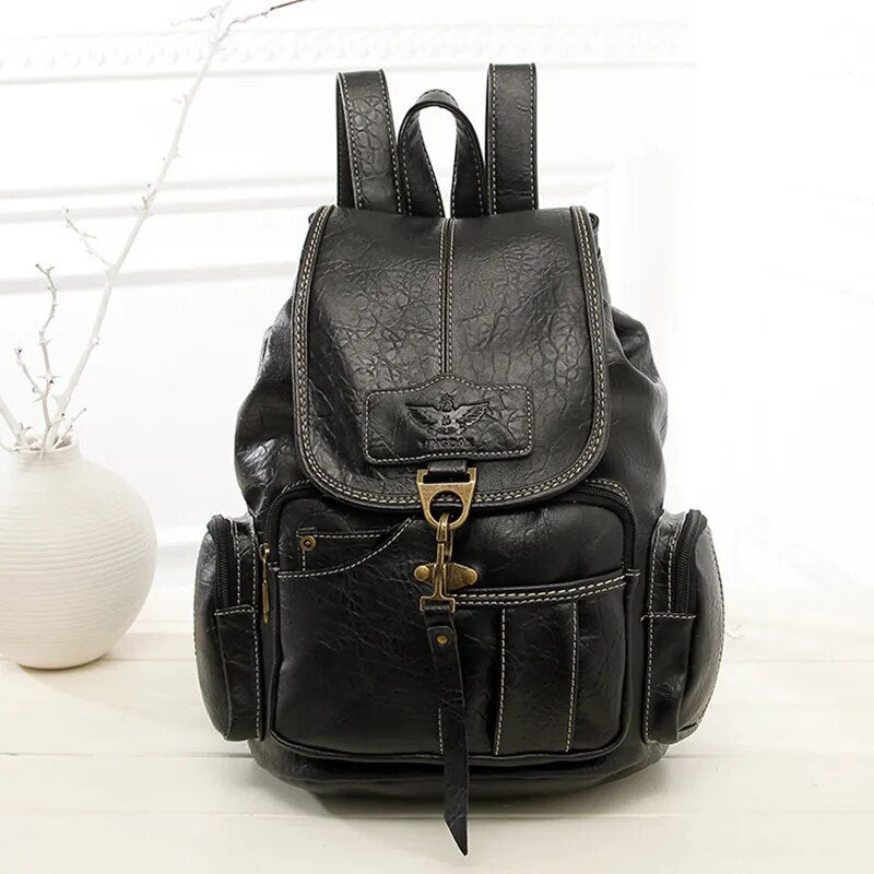 2023 High Quality Women Backpack Vintage Backpacks For Teenage Girls Fashion Large School Bags PU Leather Black Mochila Feminina