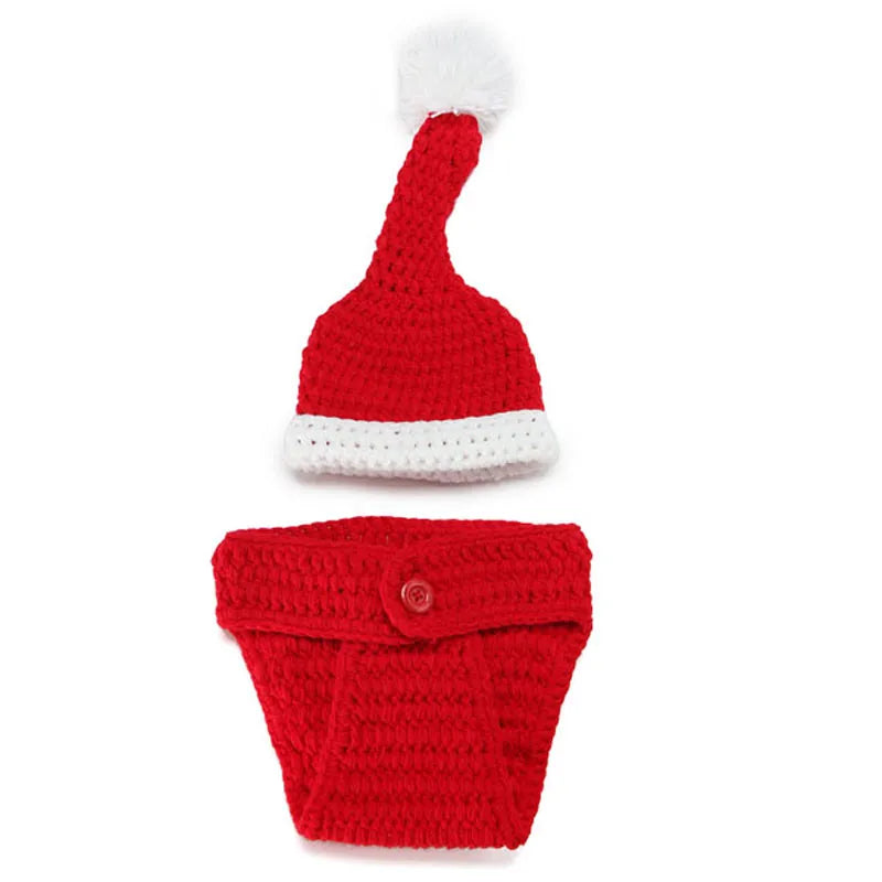 Newborn Infant Christmas hat and shorts set Handmade Knit baby Photography Photo Props Crochet hat 1set XDT-102