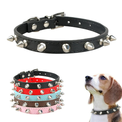 Dog Collar 1 Row Cute Rivets Studded Dog Collar Puppy Cat Collars For Small Dogs Chihuahua Yorkies Neck for 8-18" Pink Color