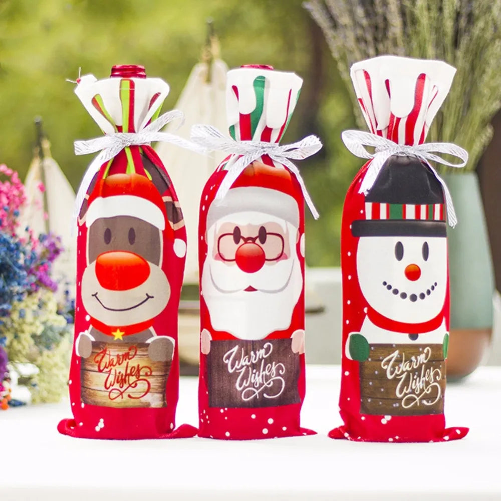 FengRise Christmas Decorations for Home Santa Claus Wine Bottle Cover Snowman Stocking Gift Holders Xmas Navidad Decor New Year