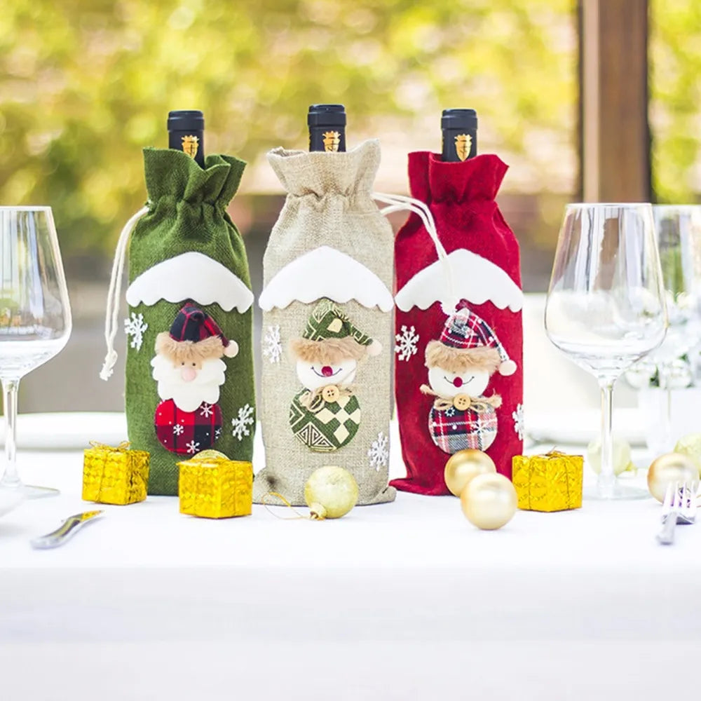 FengRise Christmas Decorations for Home Santa Claus Wine Bottle Cover Snowman Stocking Gift Holders Xmas Navidad Decor New Year